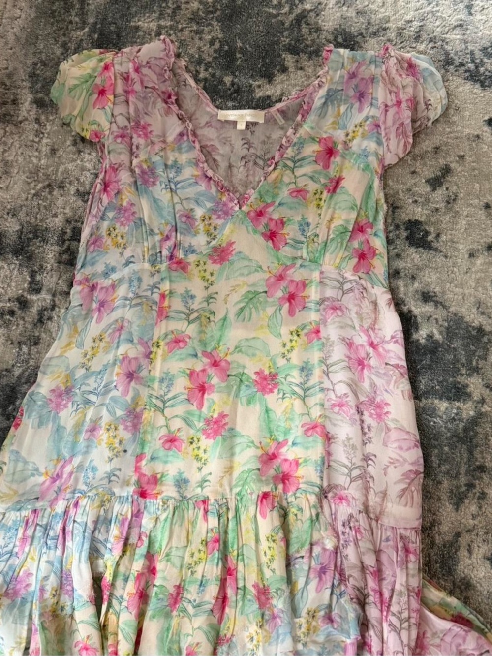 LoveShackFancy Pink Floral Ruffle Blouse